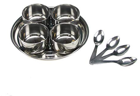Stainless Steel Relish Chutney 9PC Pickle Dish Thali Bowls Serving Bowls Multipurpose Serving Set Nut Bowls (17.8cm)
