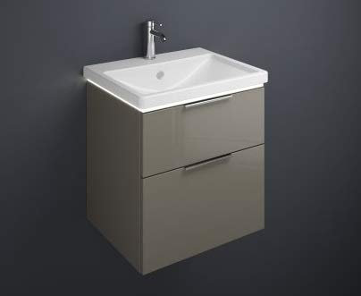burgbad Eqio Keramik-Waschtisch inklusive Waschtischunterschrank und LED-Waschtischunterschrankbeleuchtung, Breite 630 mm, SEZA063, Farbe: Grau Hochglanz/Grau Glänzend, Griff Chrom G0146