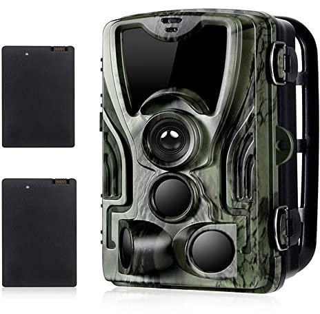 Caméra de Chasse avec 2PCS 5000mAh Lithium Batterie Rechargeable, Trail Caméra 20MP 1080P Sécurité No Glow Vision Nocturne Infrarouge Invisible activé, 0.3s Vitesse de Déclenchement