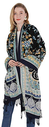 DANA XU 100% Pure Wool Oversize Large Blanket Cashmere Pashmina Soft Dupatta Scarf Shawls And Wraps For Women Evening Dress, 46 Black&grey, Large