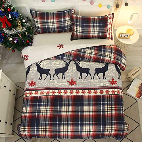 FANSU Bettwäsche Set, Weihnachten Bedrucktes Atmungsaktiv Microfaser Bettwäsche Set Kopfkissenbezug Bettbezug mit Reißverschluss Schließung (Weihnachtsplaid,220x240cm)