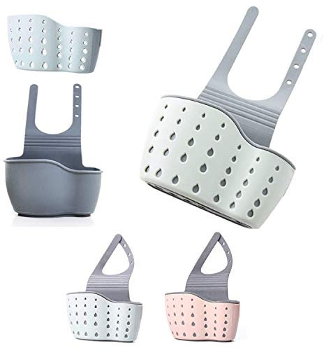 2 Fregadero De Cocina De Silicona con Soporte De Plástico para Jabón Colgante con Correa De Grifo Ajustable, Estante De Utensilios De Cocina (Rosa + Verde)