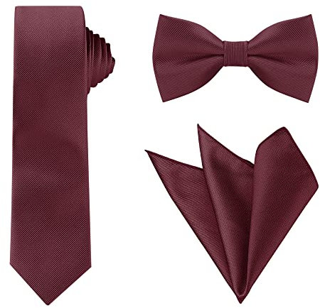Allegra K Herren Quadrat Einfarbig Satin Fliege Einstecktuch Krawatten-Set Weinrot One Size