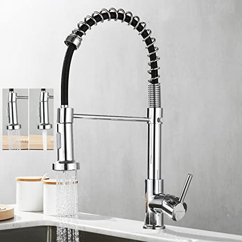 SkyPanda Silber Chrom Küchenarmatur mit herunterziehbarem Sprühkopf,Federhahn,Kupfermaterial,Dual Funktions Sprühkopf(Chrom Silber)