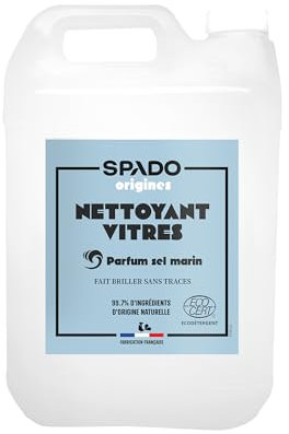SPADO Origines - Nettoyant vitres -99,7% d’ingrédients d’origine naturelle - Au vinaigre blanc et à l'alcool de betterave - Parfum naturel sel marin - ECOCERT - 5L - Fabrication française