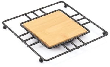 MSV UntersetzerBambus, Topfuntersetzer aus Holz für Töpfe, Pfannen, Teller, abwischbar ca. 18 cm Durchmesser, Natur, schwarz matt, 18 x 18 x 1,3 cm