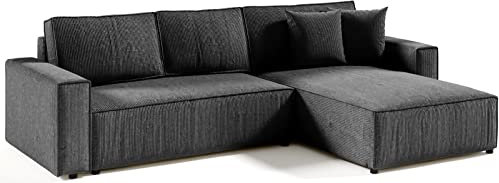 Mars Meble L-förmig Ecksofa Elias Couch mit Schlaffunktion + Stauraum Sofa 290cm Wohnzimme (Dunkelgrau)