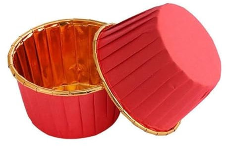 GaoBangM 50 Pcs Cupcake Cases, Cake Muffin Liners, Greaseproof Foil Baking Cups Paper Wrappers, Metallic Cake Cups Household Oven Birthday Wedding Party Muffins Pastry Molds (red)