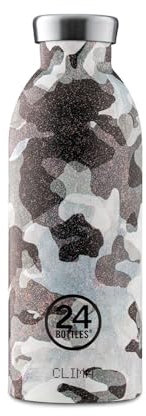 24Bottles Clima Bottle - Borraccia Termica 500 ml Acciaio Inox, Bottiglia Termica Thermos 100% Ermetico (12h Hot 24h Cold) dal Design Italiano, Borracce Termiche Ecologiche, Water Bottle Camo Grey