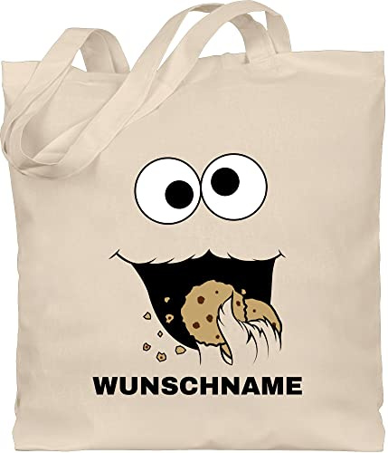 Geschenk mit Namen personalisiert by Shirtracer - Baumwolltasche - Karneval Accessoire Fasching - Keks Monster Kostüm mit Name I Krümelmonster I Cookie Monster I Keksmonster