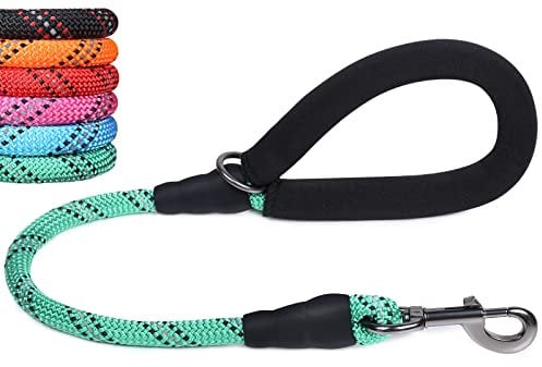 VIVAGLORY Short Dog Lead with Comfortable Padded Handle, 61cm Durable Rope Short Walking & Training Leashes for Dogs with Highly Reflective Threads for Medium & Large Dog, Green