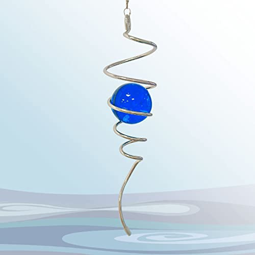 Aoedelyart Windspiel mit Spiralkugel, 27,9 cm Schwanz und 5,1 cm Glaskugel, Dekoration für drinnen und draußen, 33 cm Höhe, Dunkelblau