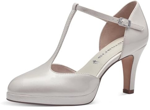 Tamaris Damen Pumps mit Riemchen Vegan Stilettoabsatz; PEARL/weiß; 39