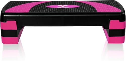 MAXSTRENGTH Aerobic Step – Höhenverstellbarer Übungsschritt, 3 x – 5 x Höhen, Stufe 10, 15, 20, 25 und 30 cm, rutschfeste Stepper, Cardio-Übungen (Rosa, 3-stufig)