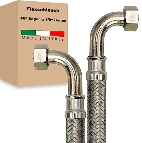 Flexschlauch ÜM-BOGEN x ÜM-BOGEN Edelstahl Panzerschlauch Anschlußschlauch Sanitär Armaturenschlauch Hauswasserwerk Made in Italy (3/8 x 3/8 - 300 mm - Z-Form)