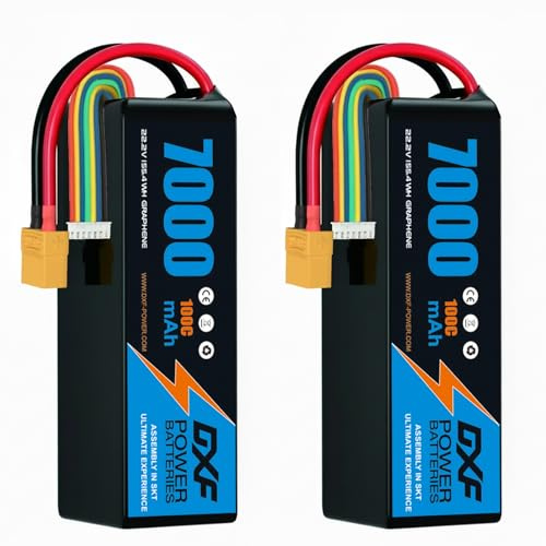 DXF 2 Packungen LIPO AKKU, 6S LIPO AKKU mit 22.2V, 7000mAh, 100C Abgabe, XT90 Stecker, für Drones, RC Flugzeuge, Lastwagen, Hubschrauber und mehr, LIPO 6S, Akku im Format 6S1P