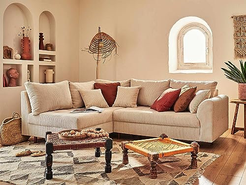 Lisa Design Rune – Ecksofa Links – 4-Sitzer – aus Cord Beige