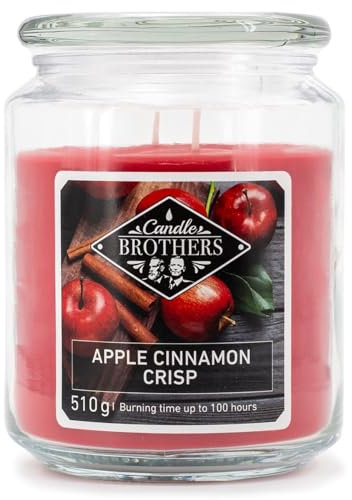 Candle-Brothers Große Duftkerze im Glas mit Deckel | Apple Cinnamon Crisp | Duftkerze Apfel Zimt | Kerze 2 Docht | Kerze lange Brenndauer | Geschenk für Frauen