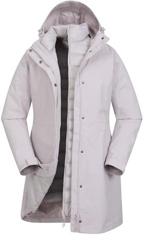 Mountain Warehouse Alaskan 3-in-1 Damen Winter Mantel - Lange, wasserdichte Winterjacke, Warme Steppjacke Innenjacke mit Reißverschluss & Kapuze Hell-Beige Damengröße EU 42