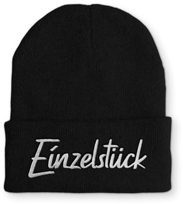 Strickmütze Einzelstück Mütze Wintermütze lustige Beanie mit Stick, Farbe: Black