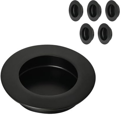 HOMOTEK 6 Pack Round Sliding Closet Door Handles Diameter 2-1/2 in(65mm) Black Flush Pocket Pulls Recessed Bypass Door Handles, Stainless Steel Barn Door Finger Pull Set