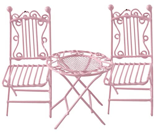 3St Mini Tisch und Stühle aus Schmiedeeisen rosa Spielzeug Puppenmöbel-Sets im Maßstab 1:12 Miniatur-Tischstühle Mini-Stühle Esstisch Spielzeugzimmer Mini-Tisch Stuhl Baby