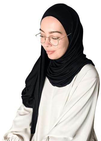 BOXFORSISTER Premium Hijab Schleier für Damen – Brillenschlitze – leichter Schleier aus weichem Jersey, bequem – alle Jahreszeiten – einfach anzuziehen – ideal für Anfänger oder Konvertiten, Schwarz ,