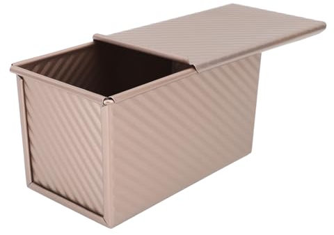 GLOGLOW Carbon Steel Bread Pan, Non Stick BreadBaking Tin for Baking Bread, Cakes, Fast Baking RectangleBox (Gold with Lid)