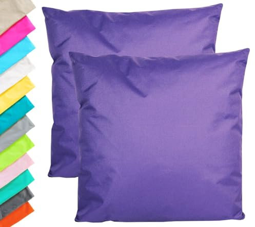 JACK 2er Set Outdoor Kissenhülle Kissenbezug 45x45cm Wasserfest Sitzkissen Lounge Kissen Garten Stuhl Lotus Effekt, Farbe:Lila