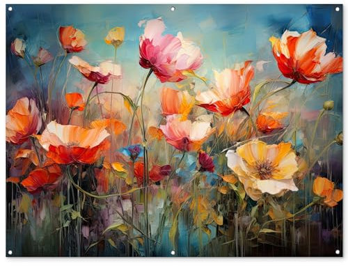MuchoWow© Gartenposter Groß 160x120 cm XXL Outdoor Bilder Gartendeko für draußen Wetterfest Garten Sichtschutz Zaun Deko Banner Draußen Bild Blumen - Aquarell - Kunst - Botanisch - Natur