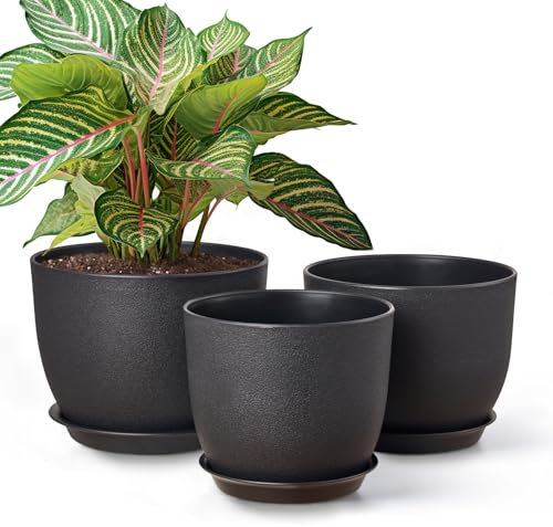 Gardrium Lot de 3 Pots de Fleurs en Plastique avec Trou de Drainage pour intérieur et extérieur, 26,4 cm, Vert