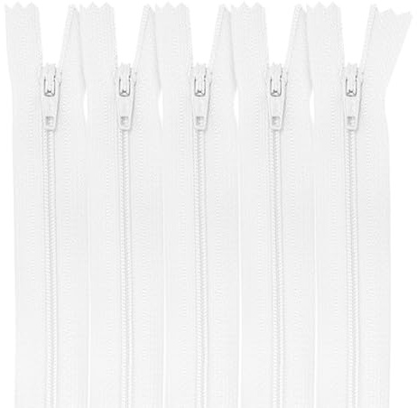 MARARDI [Packung 5] Reißverschlüssen [Weiß] Nylon [12 cm] Nähen und Basteln zum Kleidung Taschen Stoff für Nähmaschine Patchwork Plastik Baumwolle Zipper mit Metallreißverschluss