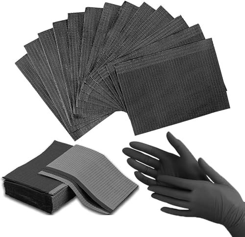 Tattoo Unterlage und Handschuhe 75pcs Set, Unihuby 50 Stück Dental Lätzchen und 25 Paar Tattoo Handschuhe Einweg Wasserdichte Tattoo Lätzchen Tattoo Tischdecken Tattoo Tablett Abdeckungen