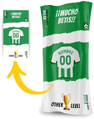 DEREGALOOS Toalla Personalizada con Nombre y Equipo de fútbol. Regalos Personalizados fútbol Betis. Regalo Original para Aficionados del Fútbol. Regalo Mundial futbolistas.
