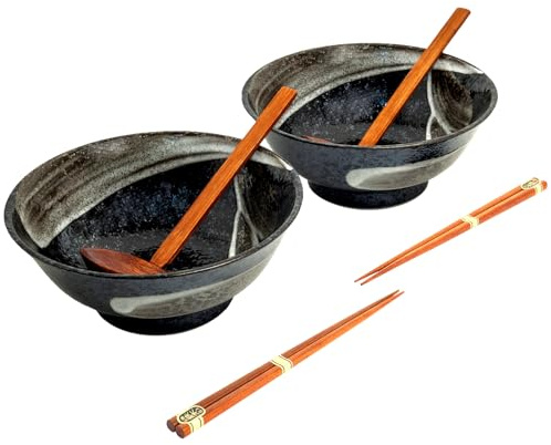 Ramen Schüssel 2er-Set TENMOKU aus Japan Ø 21,2 cm, H. 8,6 cm japanische Suppenschalen in Geschenkbox