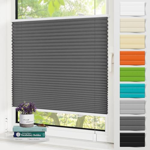 Zarnan Plissee Klemmfix ohne Bohren 35x100cm(BXH) UV-Schutz Fenster Plissee innen Plisseerollos ohne Bohren Faltrollo mit Klemmträger easyfix Jalousie Sichtschutz und Sonnenschutz