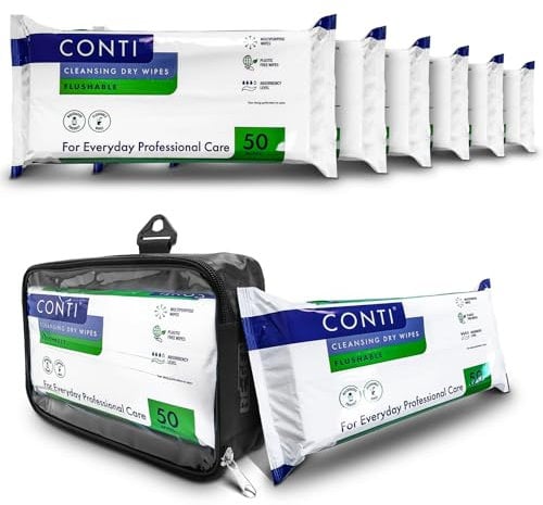 RE-GEN FlexPouch Dry Wipe Dispenser & Conti Flushable Maceratable 22x24cm Patient Cleansing Wipes, 6 Pack | Professional Personal Care Wipes | Ideal for Home Care & Hospitals | Adult Incontenance Aid