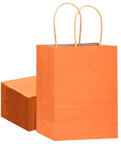 Gcardist 32Pcs Krafttaschen mit Griffen 21x15x8cm Kleine Geschenk Party Taschen Orange Shopping Treat Taschen Mehrere Verwendungen (8.3x6x3Inch, Kleine Größe)