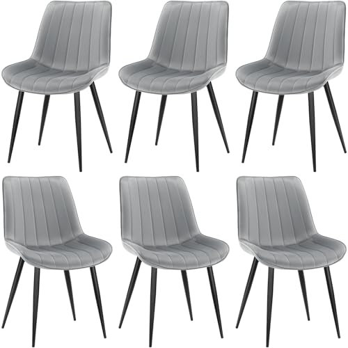 LEWE Esszimmerstühle, Stühle 6er Set, Samtstuhl Holland, Küchenstuhl, Komfort, Stabil, Einfach und Bequem, hautfreundlich, mit dickem Schaumstoff gepolstert - [Grau]