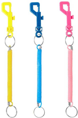 Otuuz 3 Stück Spiral Schlüsselanhänger Elastisch Schlüsselbund mit Kunststoff Clip Spiralfeder Schlüsselkette Anti Diebstahl Schlüsselringe für Rucksack
