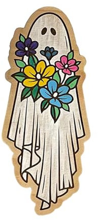AKTOUR Anime Fenster Sticker Magnete Holzfigur Kühlschrankaufkleber Halloween Holz handbemalt Dekor Kühlschrankaufkleber Wiederverwendbar Halloween handbemalt Geister Retro Sticker (F6-Silver, 10x2.5
