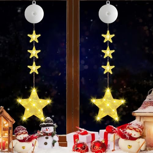 LED Weihnachtsbeleuchtung,2 Stück LED Hängenden Fensterlicht,Weihnachten Dekorative Fenster Licht,Hängende Innen Fenster Leuchte,Fensterlichterketten Weihnachten,Weihnachtsdekoration Lichter