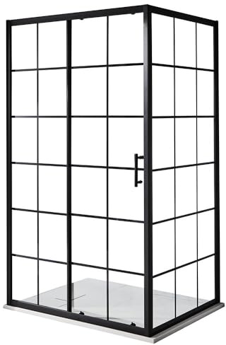Milano Barq Black Grid Corner Sliding Door Shower Enclosure White Tray - 1400mm x 900mm