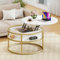DWVO Couchtische für Wohnzimmer, runder Couchtisch, Couchtisch mit Ablagefläche und verstecktem Fach, rustikaler Couchtisch, Kleiner runder Couchtisch, Holz-Mitteltisch, Weiß und Gold