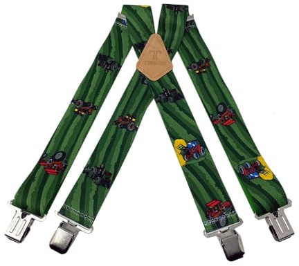 Tomahawk Heavy Duty Braces, Adjustable, Unisex Suspenders, Strong Clasp (Tractors. Green Fields)