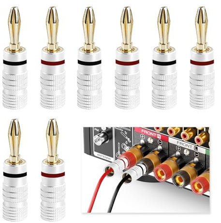 8 Pezzi Connettori a Banana per Diffusori Placcati Oro 24K, Connettori Spina a Banana per Altoparlanti HiFi 4 mm, Adatti per Cavi da 12 AWG a 18 AWG, 4 Coppie Piastra a Parete e Altoparlanti Cablati