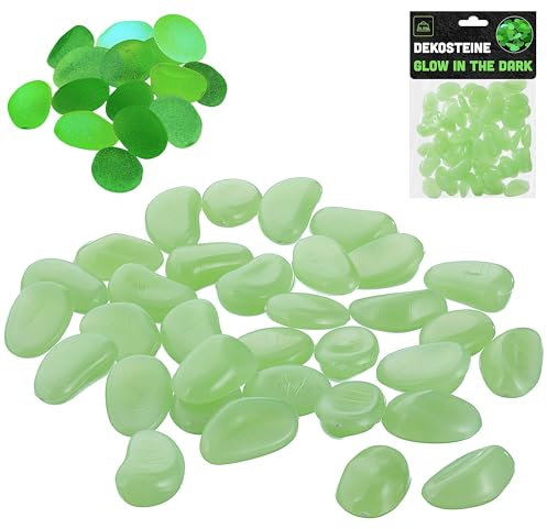 Cepewa Dekosteine 'Glow in The Dark' | 2,5-2cm grün Kunststoff 125g | Leuchtsteine fluoreszierend zur Dekoration