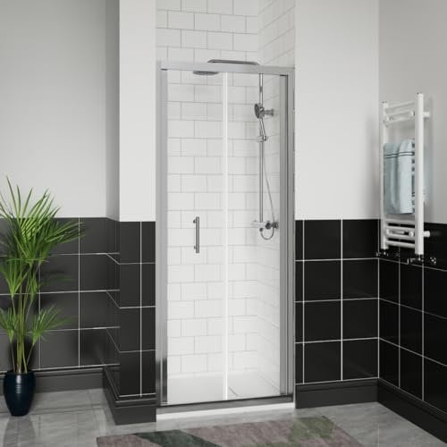 Aquariss 700x700mm Chrome Bifold Shower Door Enclosure with 700mm Self Clean Reversible Folding Shower Screen Cubicle + White SMC Anti Slip Shower Tray and 90mm Waste