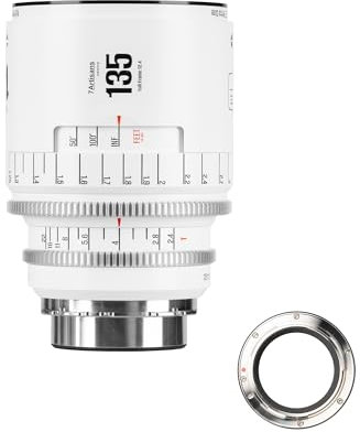 Obiettivo cinematografico manuale professionale full frame 7artisans 135 mm T2.4 serie Infinte, compatibile con attacco PL per fotografia e riprese video, bianco