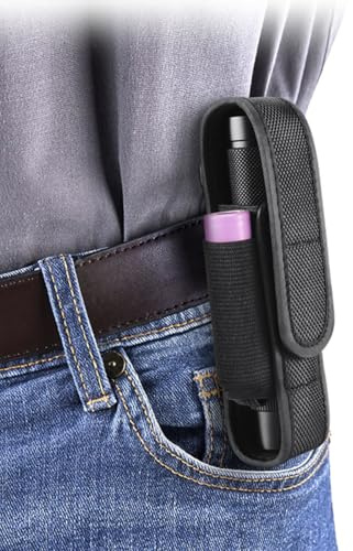 Flashlight Pouch Holster Holder: Adjustable Nylon Flashlight Pouch Tactical Light Carry Case Tool Pepper Spray Holster with Battery Storage Pocket for Duty Belt (Large)